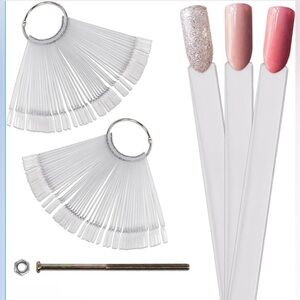 99 Clear Acrylic False Tip Sticks & Metal Ring Holders Practice Tips Tool